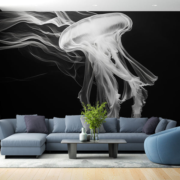 Jellyfish Wallpaper | Ethereal White Medusa on Dark Background