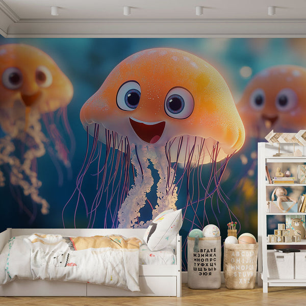Jellyfish Wallpaper | Joyful Coloured Medusa in Marine Scene