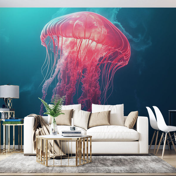 Jellyfish Wallpaper | Luminescent Pink and Aqua Medusa