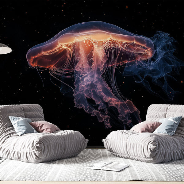 Jellyfish Wallpaper | Luminescent Medusa on Starry Black