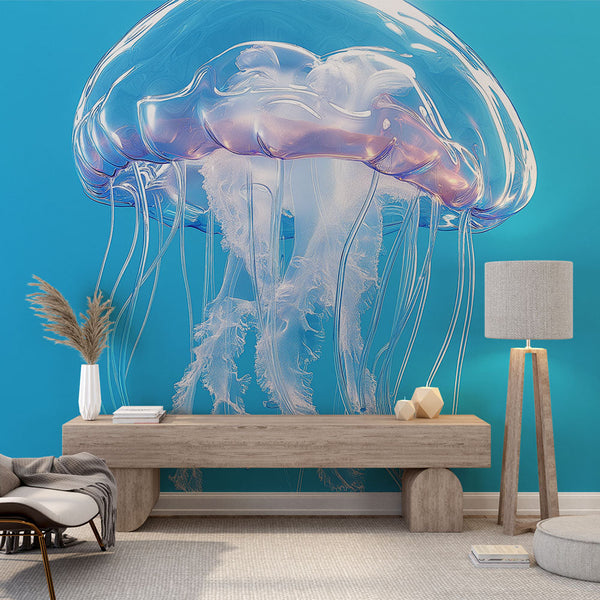 Jellyfish Wallpaper | Translucent Medusa on Bright Blue