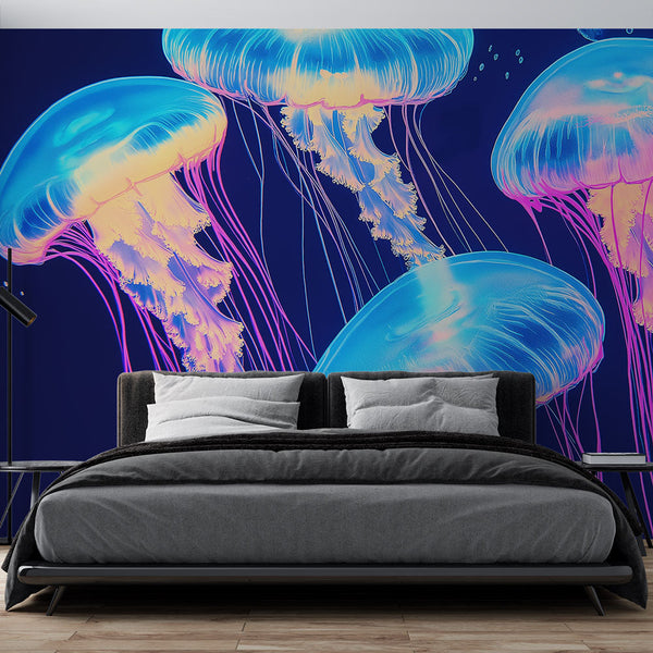 Jellyfish Wallpaper | Colourful Luminescent Medusas on Dark