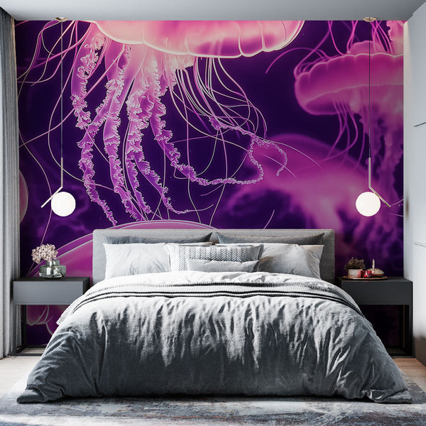 Jellyfish Wallpaper | Elegant Pink Jellyfish Mural