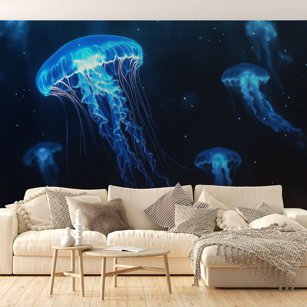 Jellyfish Wallpaper | Glowing Medusas in Deep Ocean Blues