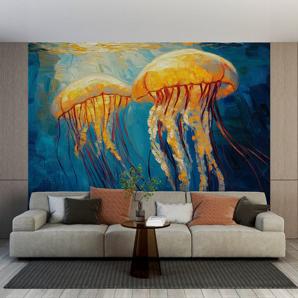Jellyfish Wallpaper | Vibrant Colorful Jellyfish in Deep Marine Waters