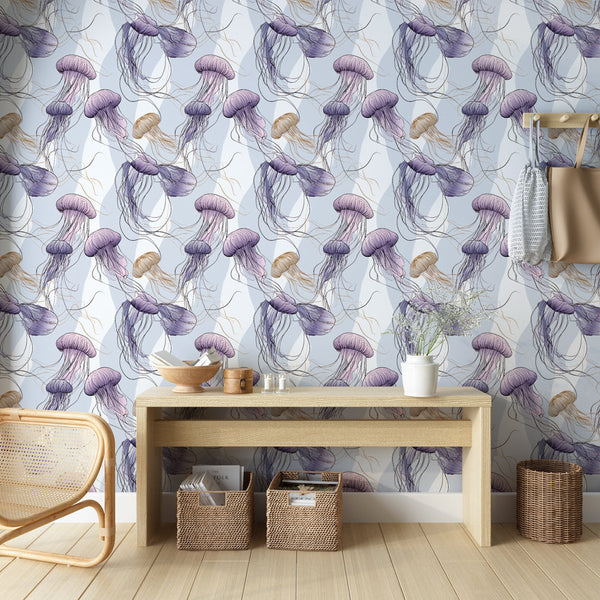 Jellyfish Wallpaper | Purple and Gold Ocean Wall Mural