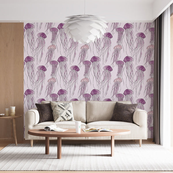 Jellyfish Wallpaper | Pink and Purple Pastel Wall Mural