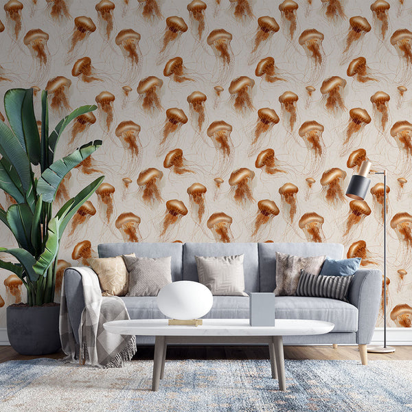 Jellyfish Wallpaper | Golden Jellyfish on a Light Background