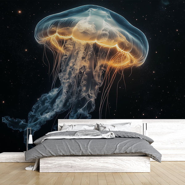 Jellyfish Wallpaper | Glowing Medusa in the Deep Dark Ocean
