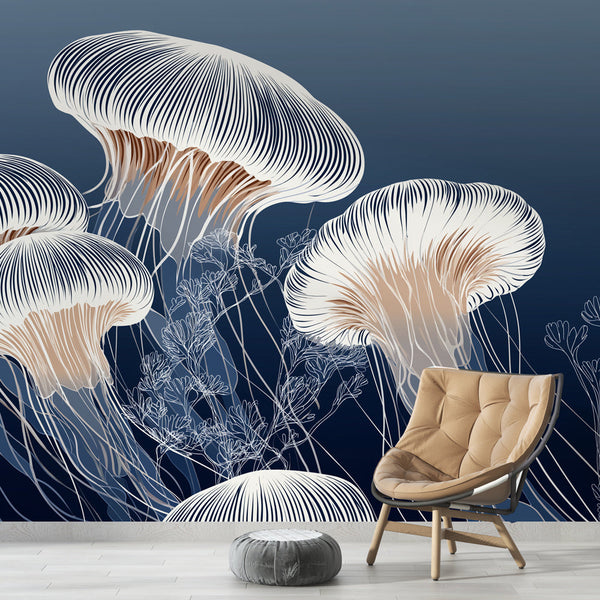 Jellyfish Wallpaper | White Jellyfish on a Blue Gradient