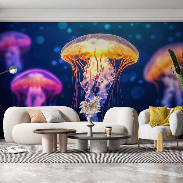 Jellyfish Wallpaper | Luminescent Jellyfish on Deep Marine Background