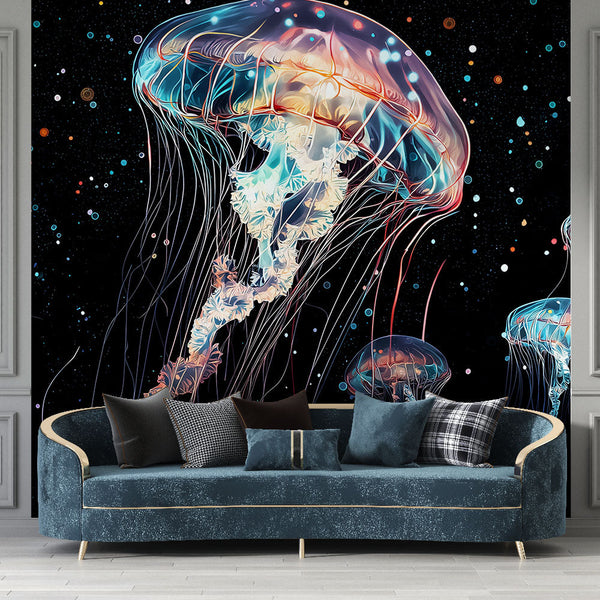 Jellyfish Wallpaper | Luminescent Jellyfish on Black