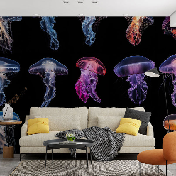 Jellyfish Wallpaper | Fascinating Coloured Medusas on Black