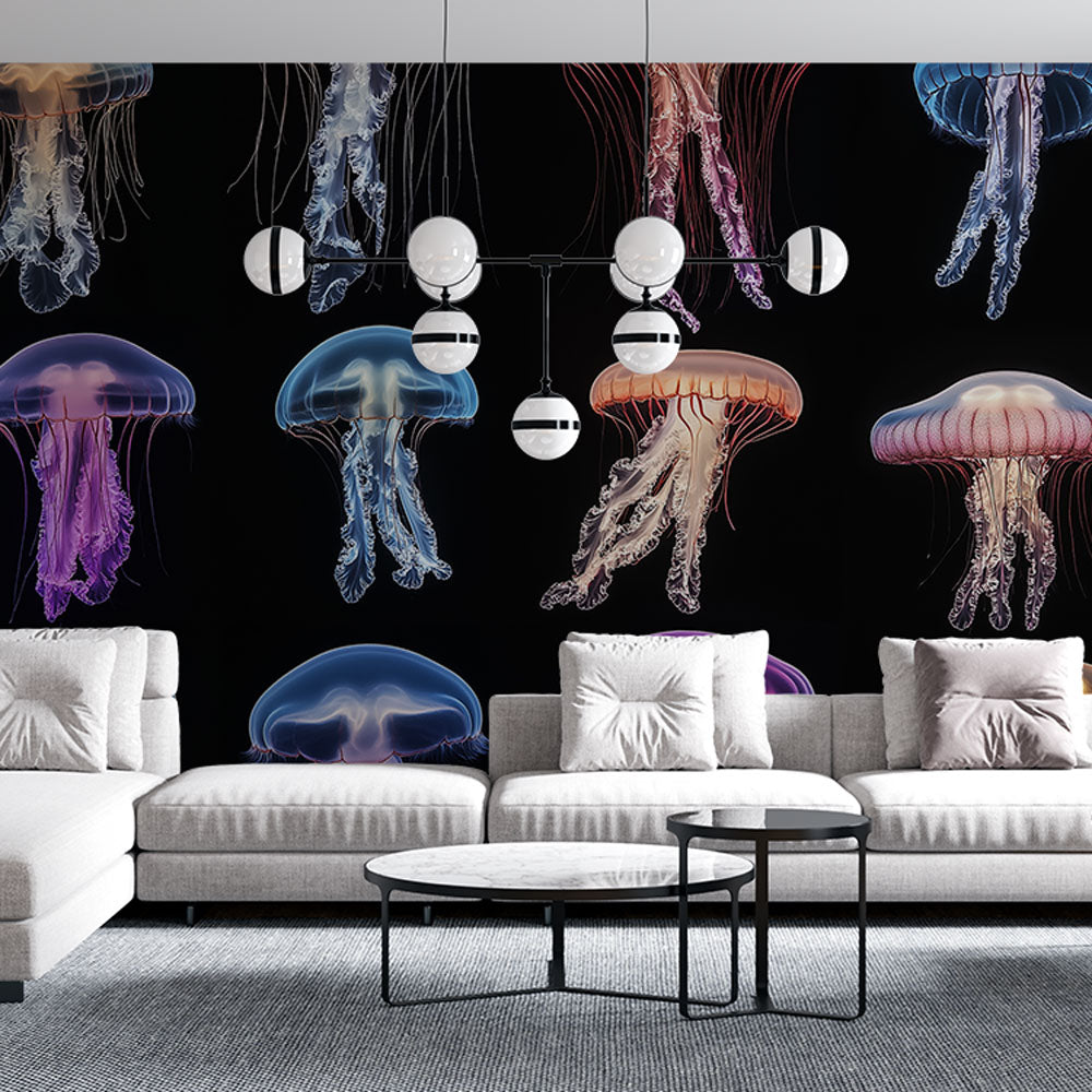 Jellyfish Wallpaper | Vibrant Coloured Medusas on Black