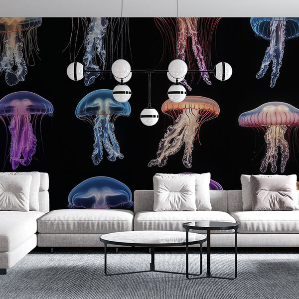 Jellyfish Wallpaper | Vibrant Coloured Medusas on Black