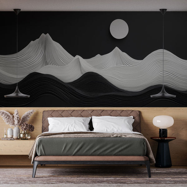 Mountain Wallpaper | Minimalist Black and White Wall Mural
