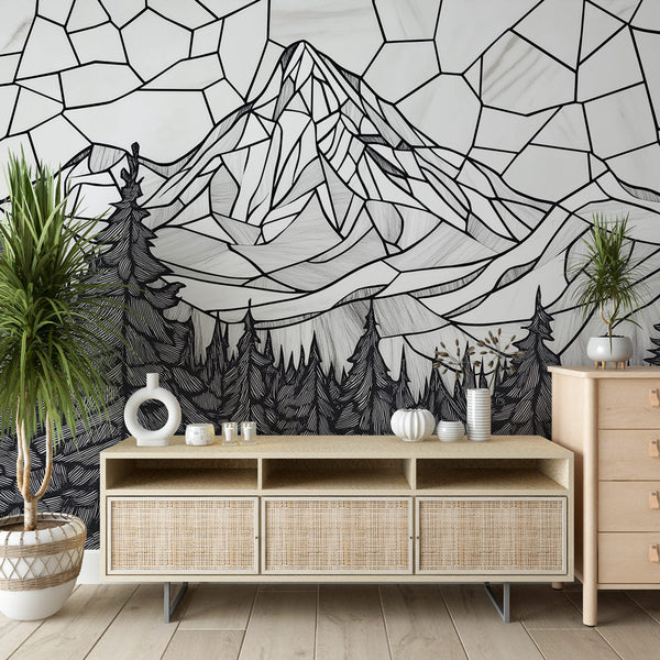 Mountain foret Wallpaper | Pattern geometric black white