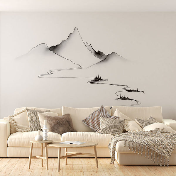 Minimalist Mountain Wallpaper | Black and White Line Landscape