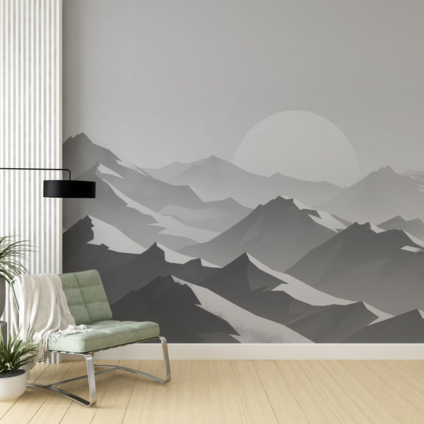Mountain Wallpaper | Pastel Sun Black and White Wall Mural