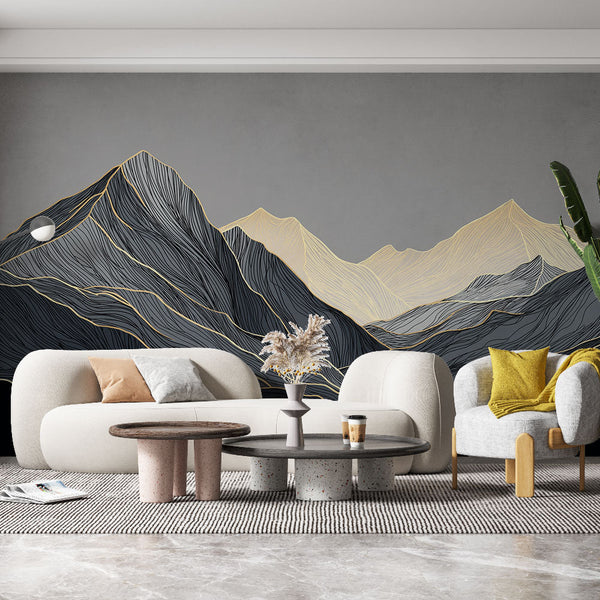 Mountain Wallpaper | Gold Contours on Black and Gray
