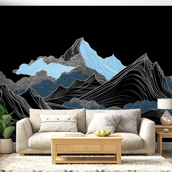 Abstract Mountain Wallpaper | Minimalist Black, White and Blue