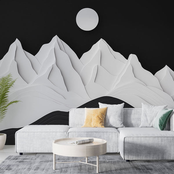 Abstract Mountains Wallpaper | Monochrome Relief Wall Mural