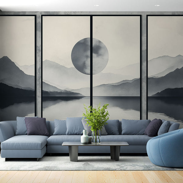 Enigmatic Mountain Stylised Sun Wallpaper Wall Mural
