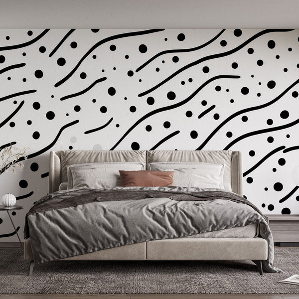 Abstract Line Wallpaper | Black Circles on White Wall Mural