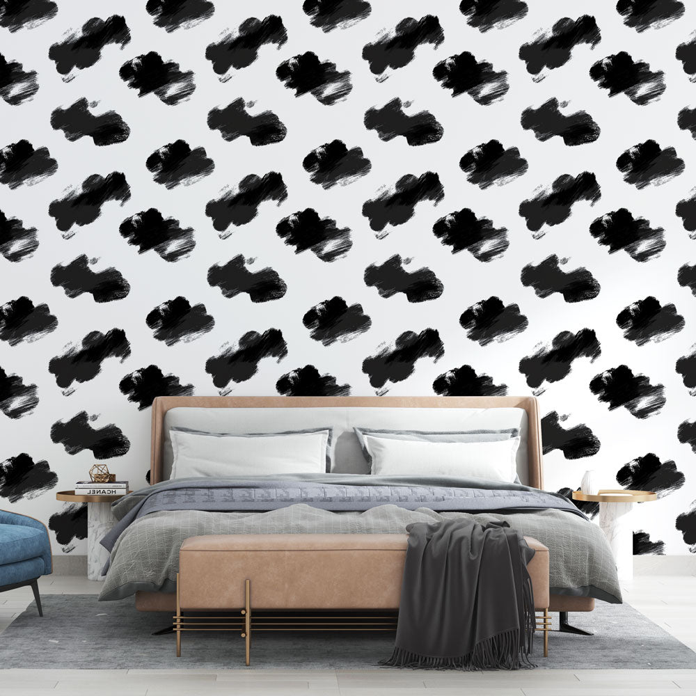 Abstract Clouds Wallpaper | B&W Brushstroke Wall Mural