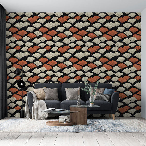 Orange Leaves Wallpaper | Bold Foliage Wall Mural on Black