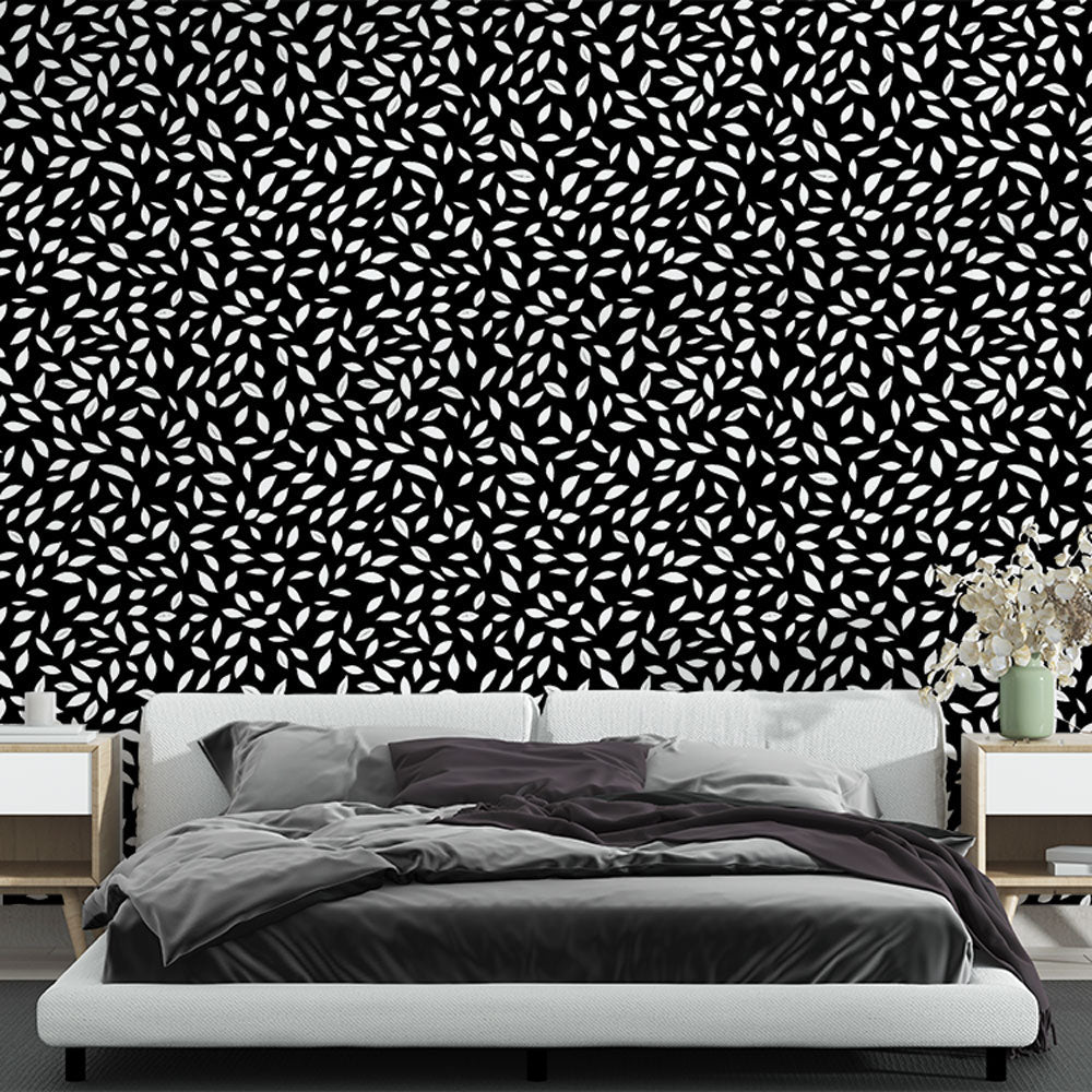 White Leaf Wallpaper | Elegant Botanical on Black