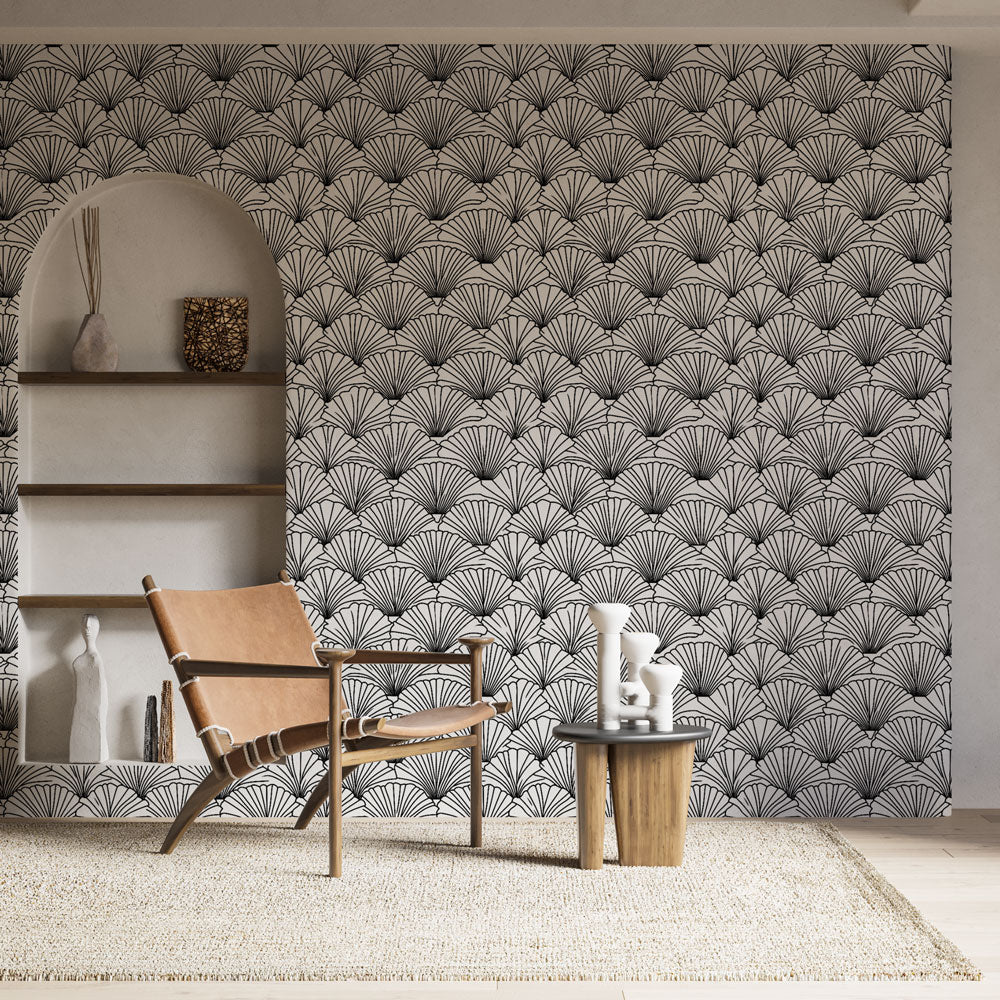 Fan Pattern Wallpaper | Black & White Semicircles Wall Mural