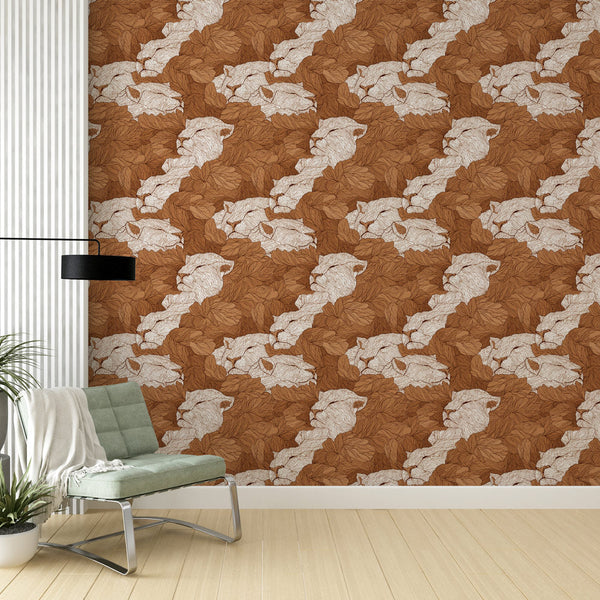 Feline Wallpaper | Stylized Lion Head Wall Mural in Brown
