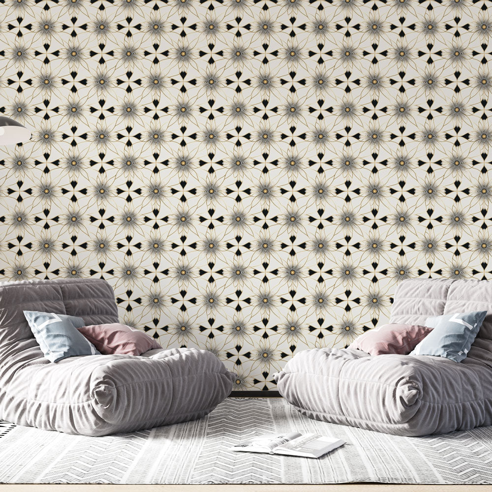 Black & Cream Floral Wallpaper | Elegant Wall Mural