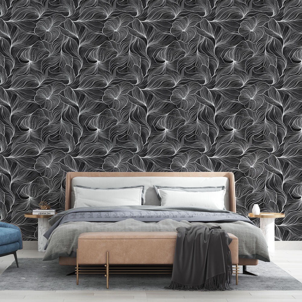 Black & White Petals Wallpaper | Graphic Floral Wall Mural