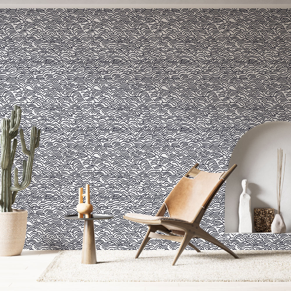 Wavy Pattern Wallpaper | Elegant Black & White Waves Wall Mural
