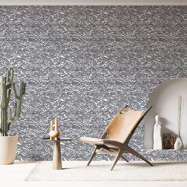 Wavy Pattern Wallpaper | Elegant Black & White Waves Wall Mural