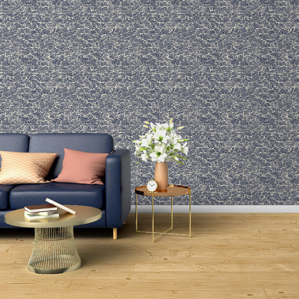 Undulating Waves Wallpaper | Marine Blue & Cream Wall Mural
