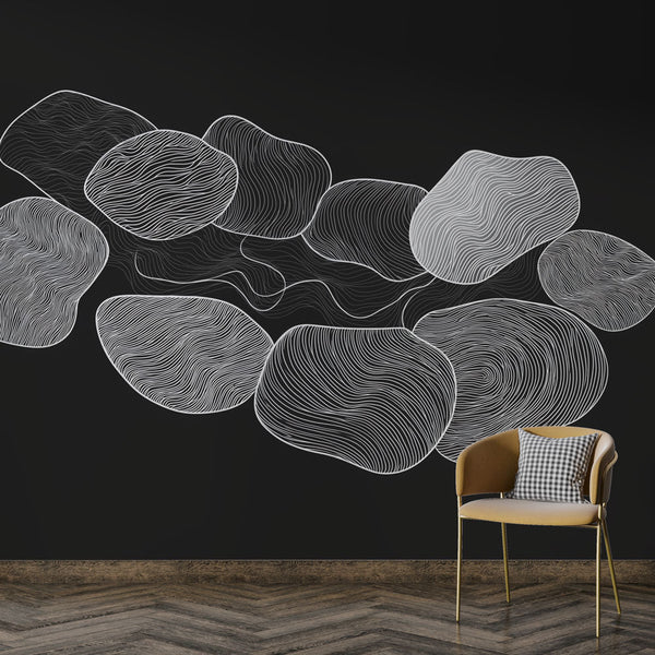 Organic Wallpaper | Abstract White Lines on a Black Ground