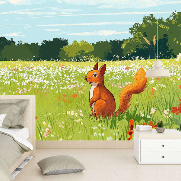 Nature Wallpaper | Squirrel in a Blooming Field Wall Mural