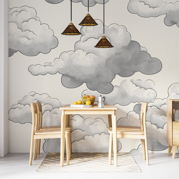 Cloud Wallpaper - Elegant Black and White Cloud Motif
