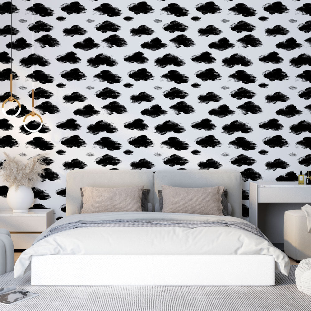 Black Clouds Wallpaper | Graphic Brushstroke Wall Mural