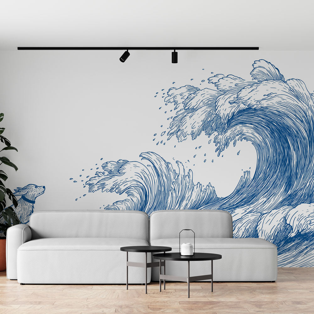 Ocean and Dog Wallpaper | Playful Dog Beside Dynamic Blue Waves
