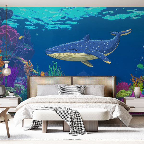 Ocean Wallpaper | Vibrant Whale in Coral Reef Illustration