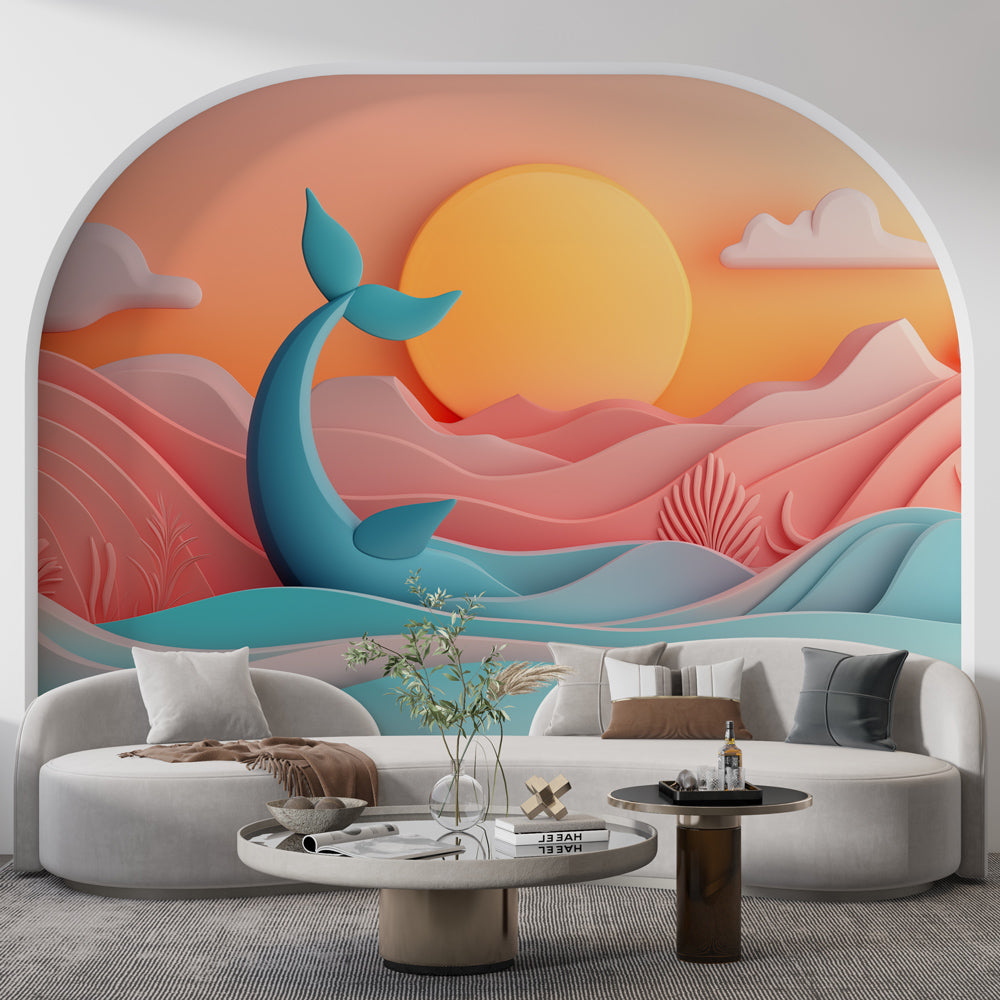 Ocean Wallpaper | Layered Whale Sunset Mural