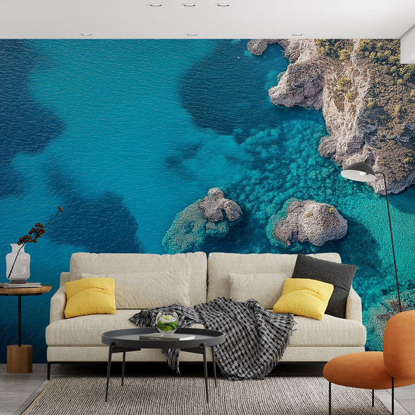 Ocean Wallpaper | Turquoise Waves & Underwater Rocks Wall Mural