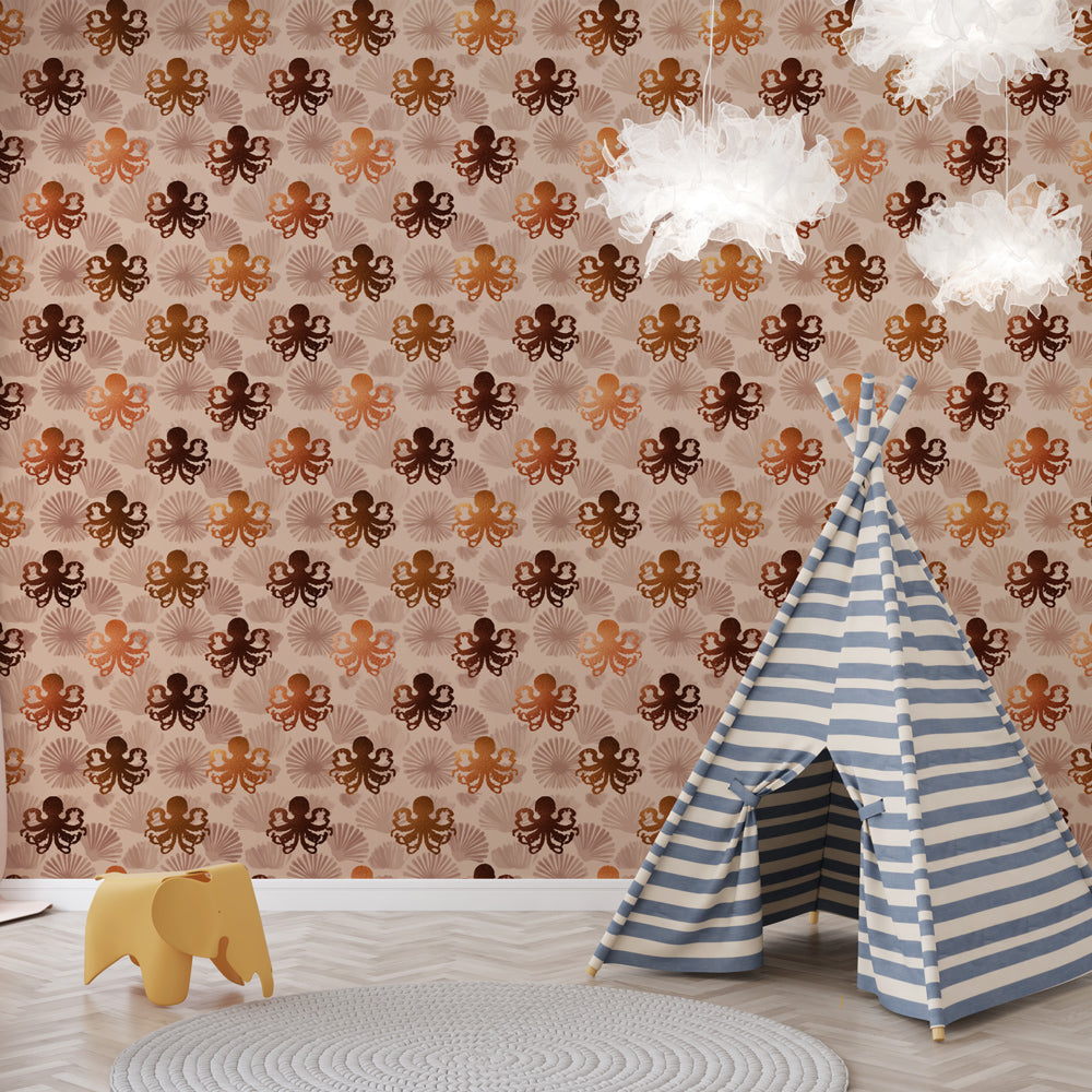 Octopus Wallpaper | Octopuses and Seashells in Warm Tones