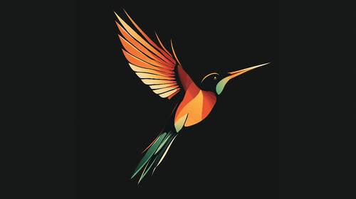 Bird Wallpaper | Stylized Hummingbird in Bright Colors on Black