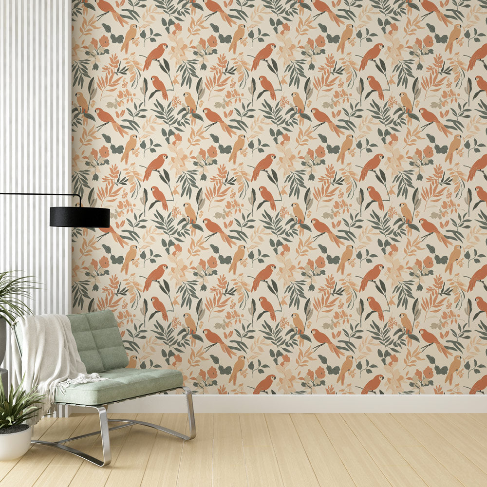 Parrot Wallpaper | Colourful Birds and Delicate Foliage