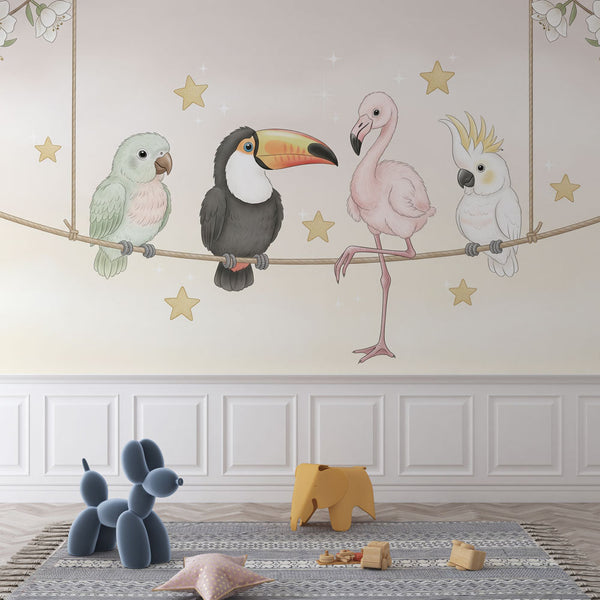 Colorful Birds Wallpaper | Exotic Birds Under a Starry Sky